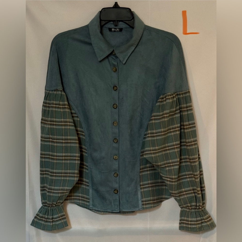 Miss Me Green and Plaid Button-Down Shirt